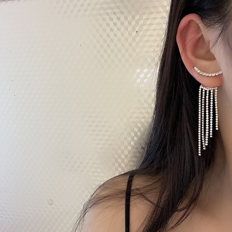 Anting Tusuk Gantung Panjang Wanita Hias Kristal / Berlian Imitasi Gaya Korea / Elegan Untuk Pernikahan / Pesta
