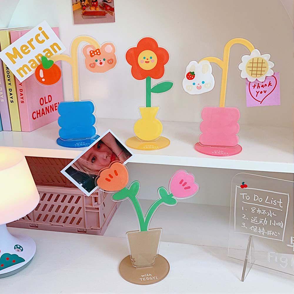 Agustinina Desktop Message Folder Kawaii Acrylic Flower Dekorasi Desktop Klip Pesan Beruang Kecil Multi Fungsi