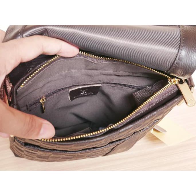 tas selempang kulit asli pria import LV LT505 brown