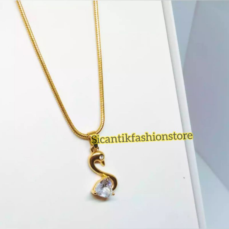 Kalung Titanium liontin gold Permata Fashion wanita terlaris anti Karat liontin gold kalung wanita