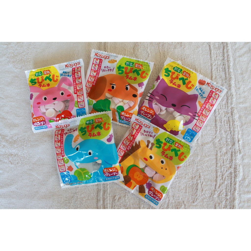

Kasugai Chibi Vege (Chibibeji) Ramune Candy 45g(5-Pack) . permen jepang