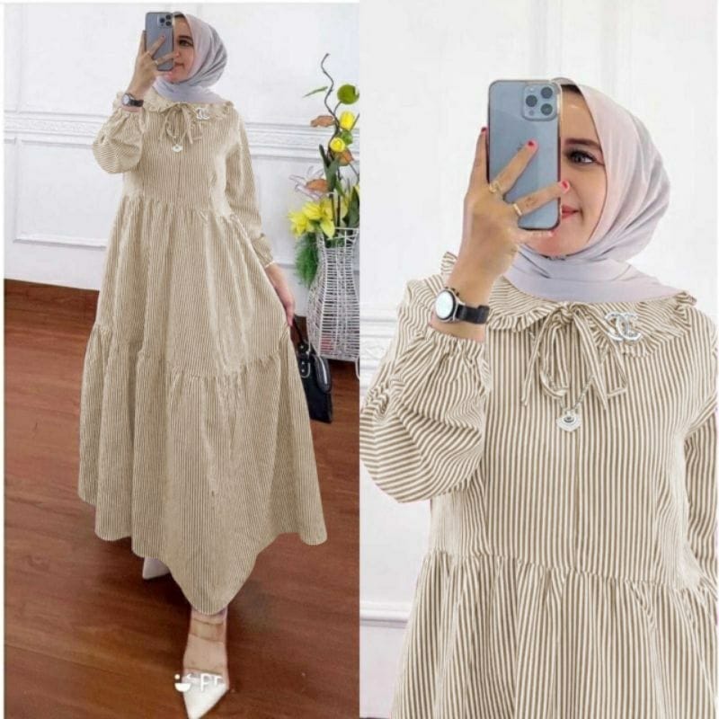 3 UKURAN L XL XXL DRESS TYARA SALUR FASHION PAKAIAN WANITA GAMIS MAXY BAHAN KATUN EDHM