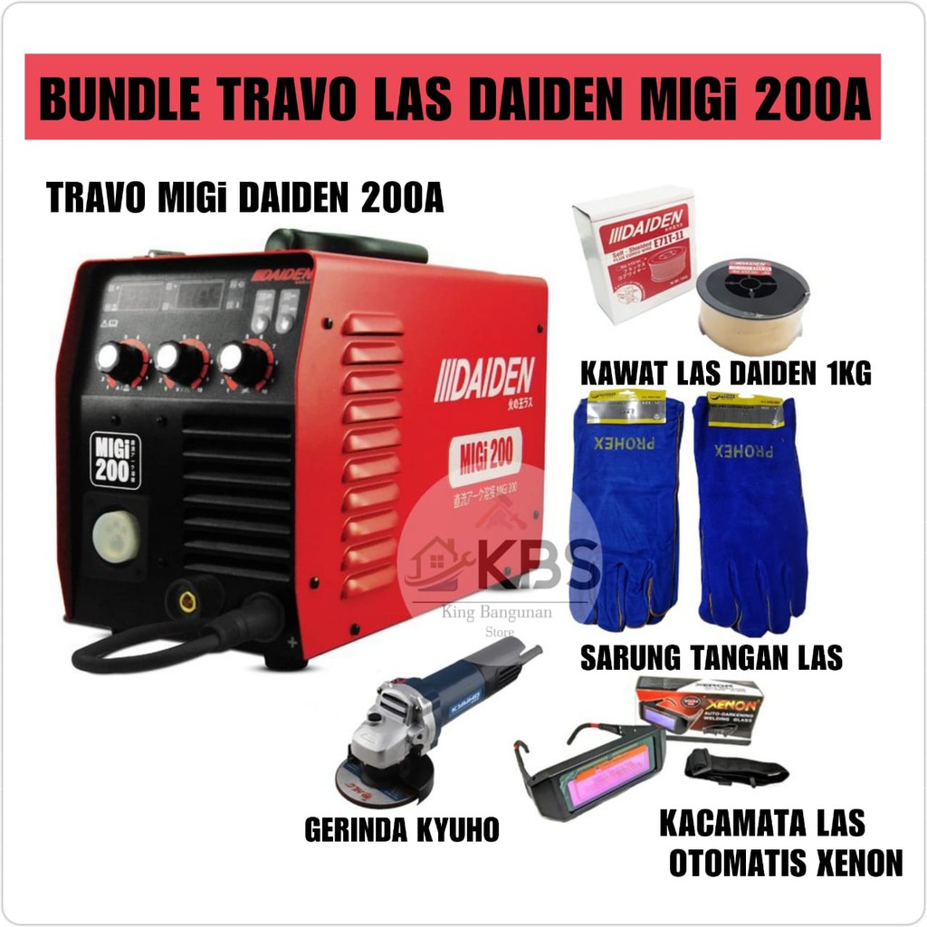 Mesin Travo Las DAIDEN MiGi 200A Paket Bundle / Las Inverter CO2