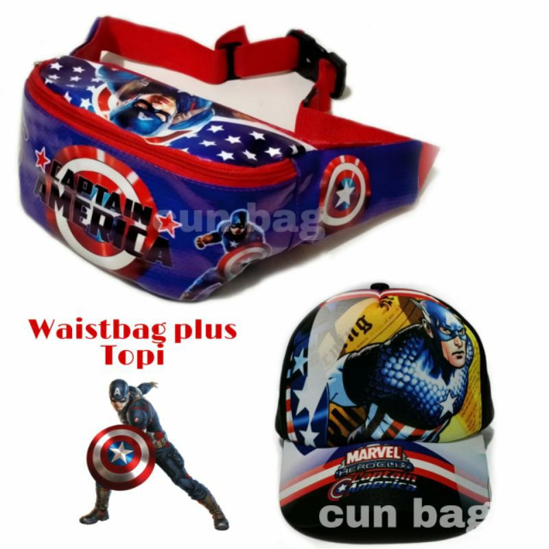 waistbag anak kapten amerika+topi printing