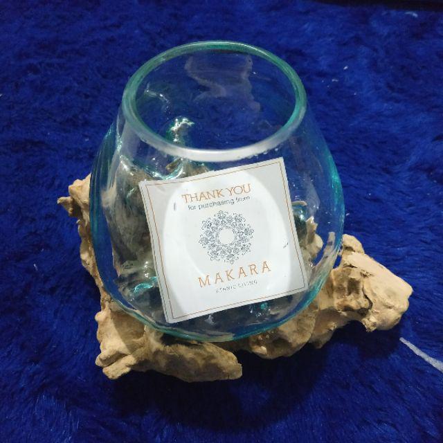 Glass On Wood Vase S - Kaca D12cm / Pot Kaktus / Pot Kecil / Aquarium / Kaca Tiup