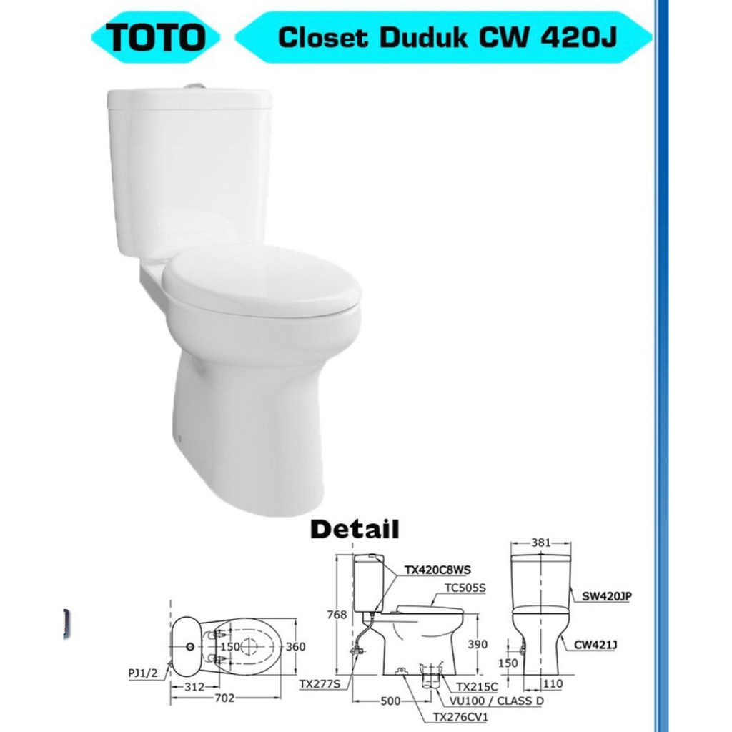 KLOSET DUDUK TOTO CW 420 / KLOSET DUDUK SINGLE FLUSH / KLOSET DUDUK