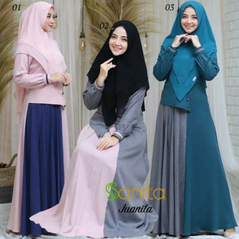 Gamis Juanita Syar'i Sanita Fashion Muslim Dewasa  Dress Muslim Set Sanita Original