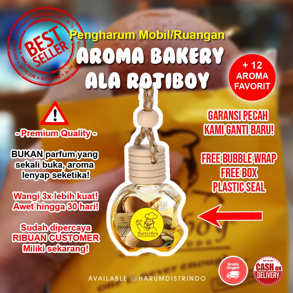 Butterboy Parfum Mobil Gantung Aroma Ala Toko Rotiboy - Roti O - Bakery / Pengharum Ruangan Kamar Toilet Lemari Roti Boy / Pewangi Botol Apel / Unik Lucu