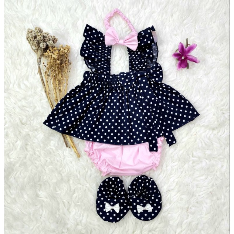 baju bayi perempuan stelan celana + bandana baby girl