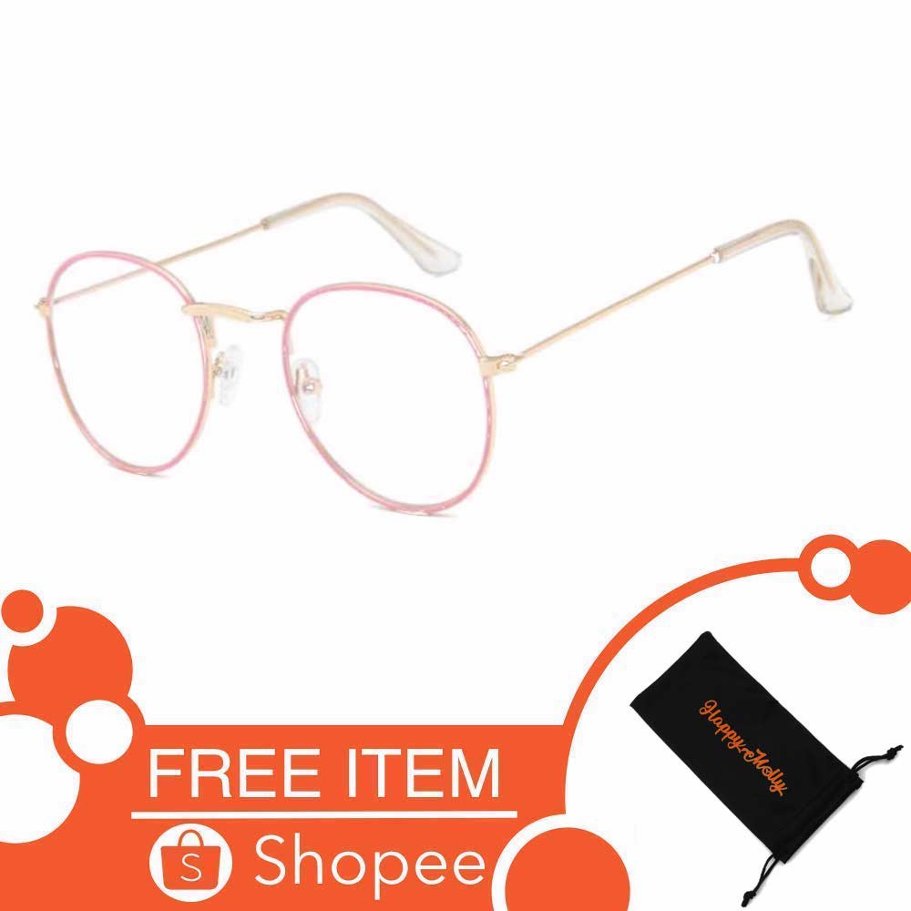 Anti UV Sunglasses [ Pink Gold ] Kacamata Pria &amp; Wanita - OVAL FREE SARUNG