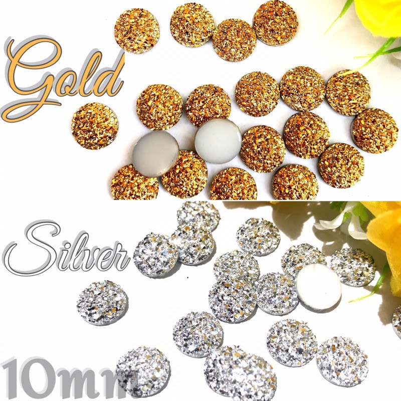 TOMBOL SILVER GOLD 10mm isi 10pcs Bahan tombol tasbih swarovski Bahan Craft Henna