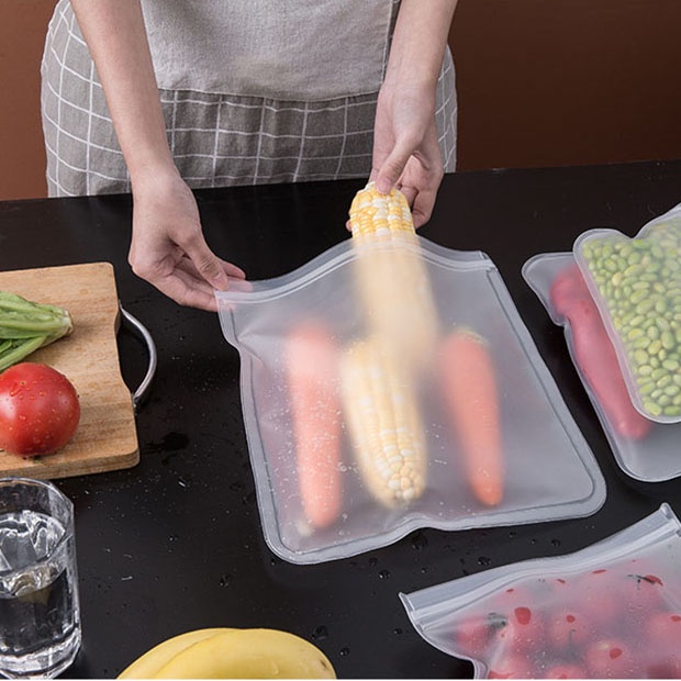 BRGUNIK Reusable Ziplock Silicone Silikon Pouch Bag Tas Penyimpanan Makanan Kedap Udara Anti Bocor Fridge Organizer R465