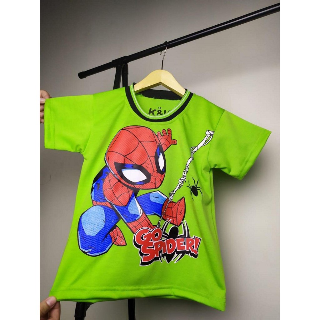 kaos atasan anak spiderman hijau laki-laki usia 1-9 tahun / baju kaos anak laki-laki