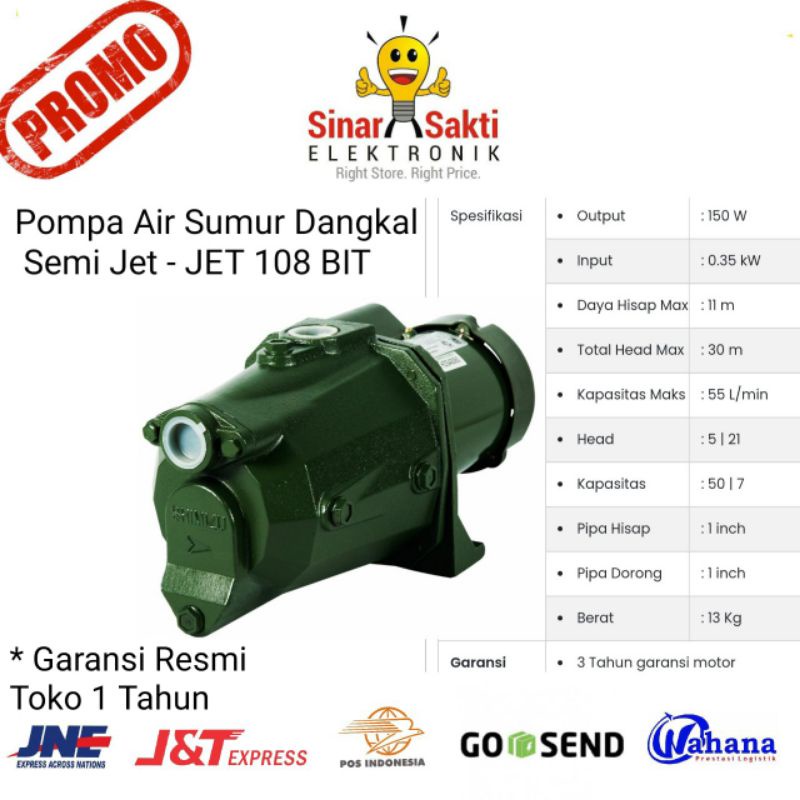 Pompa Air Shimizu JET 108 Bit Semi Jet Pump JET108 Jet108Bit Garansi