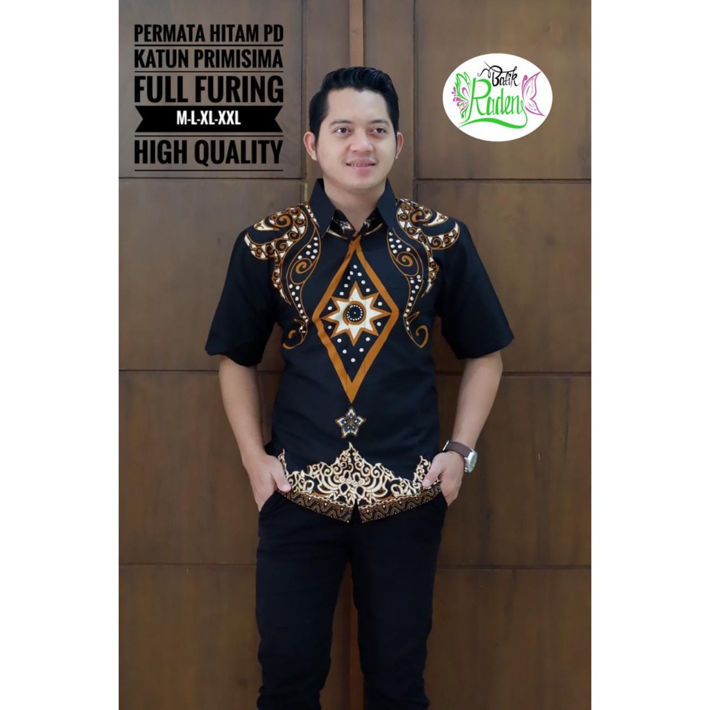 PERMATA HITAM Kemeja Batik Pria Lengan Panjang Katun Halus FULL FURING Batik Raden