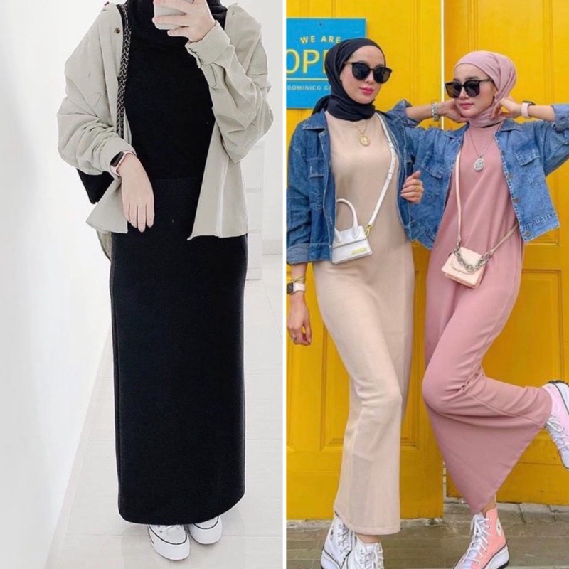 Inner Dress Span / Long Dress Slimfit Korean Polos Panjang
