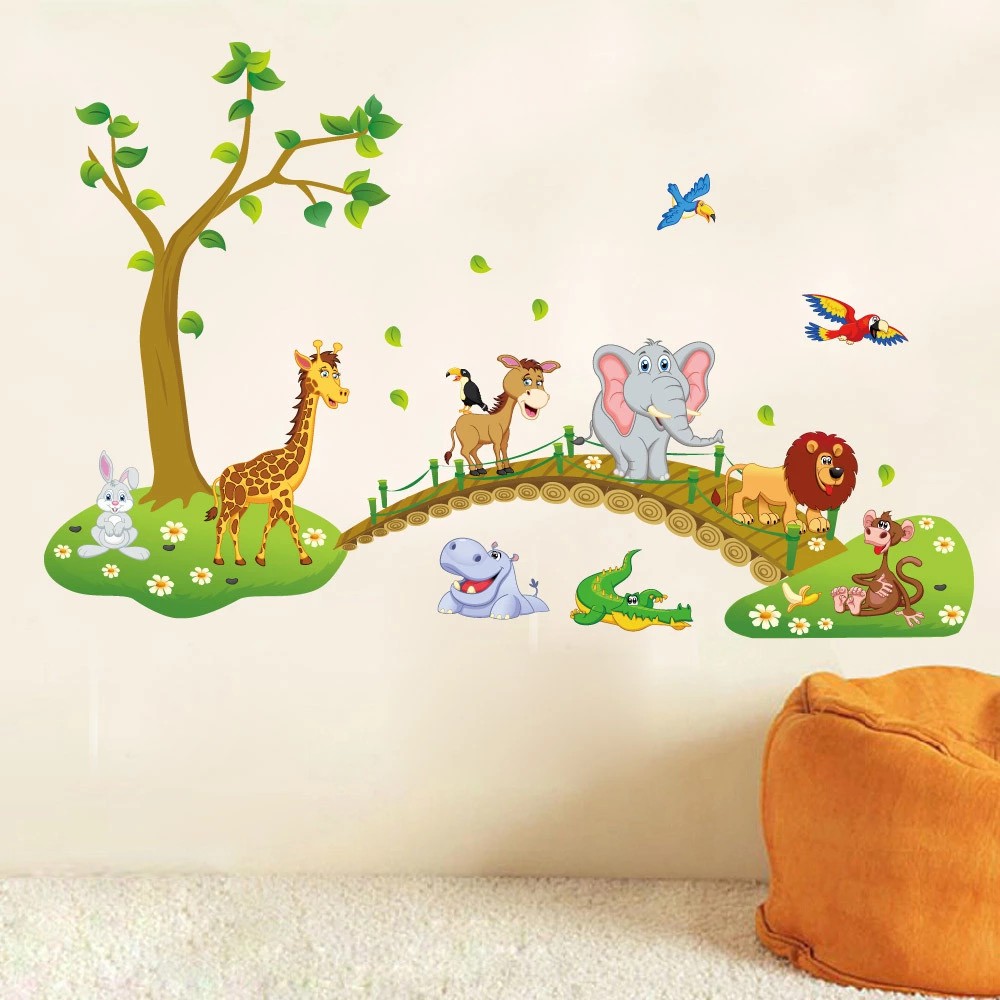 RELIZA WALL STICKER JEMBATAN ANIMAL HEWAN ANAK GAJAH JERAPAH STIKER DINDING ABC1041