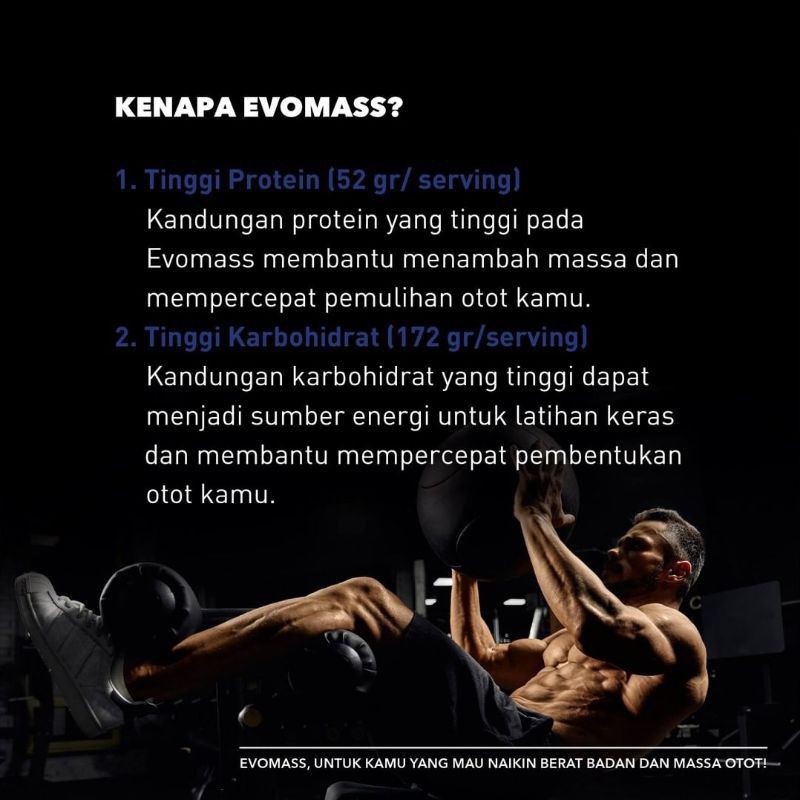 Evolene Evomass Evo Mass Gainer 10 lbs 10lbs 4.5 kg Evomas Susu Gym Penggemuk Badan