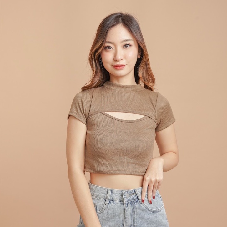 MODAVIE - LUNA CROP TOP Korea Kaos Pendek Wanita Crop Tee Korean