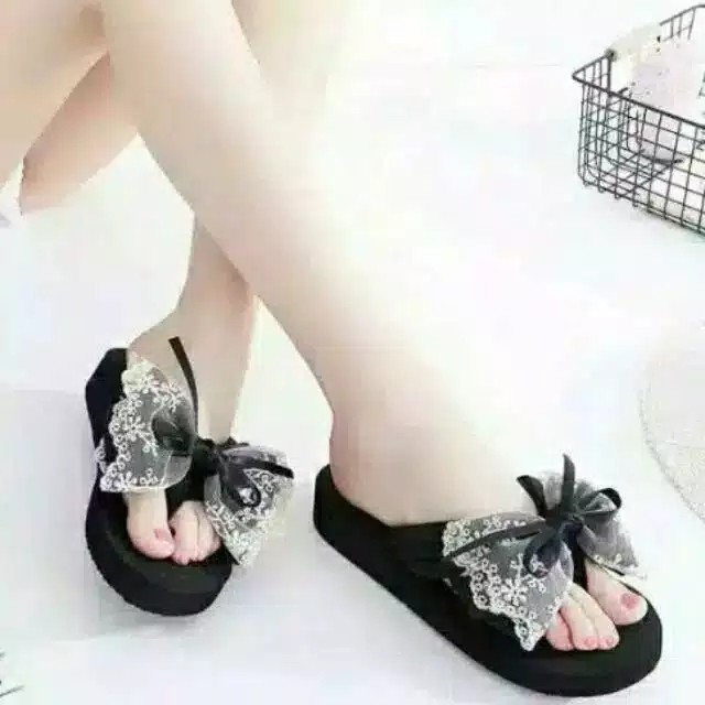 Sendal Wanita Spon Wedges Pita Kupu-Kupu Modis KsP