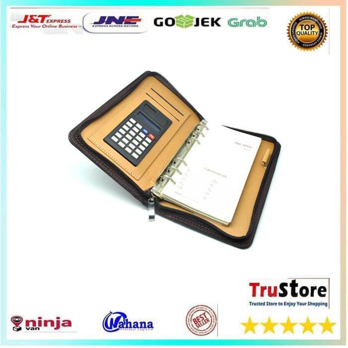 

Buku Catatan Binder Note Cover Kulit with Kalkulator buku kerja notebook