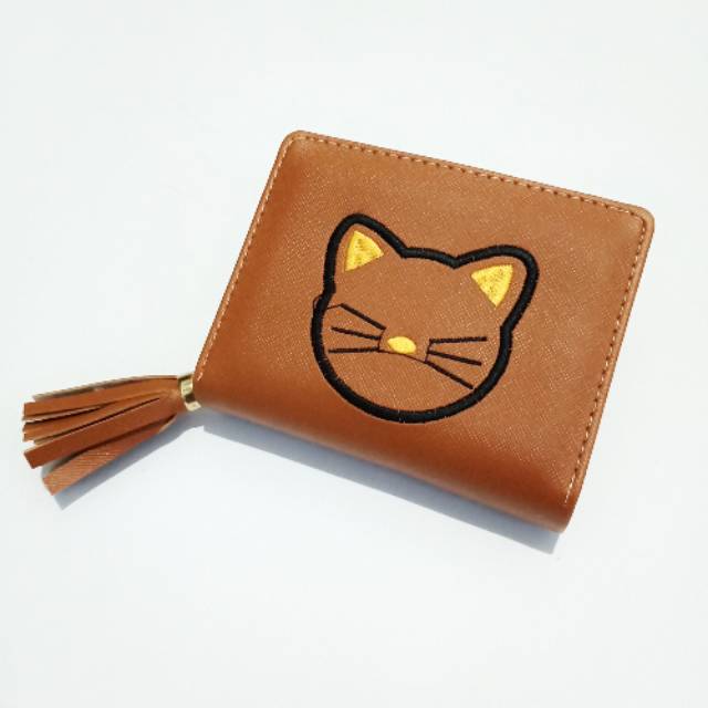 Obral dompet lipat wanita bordir kucing/coklat