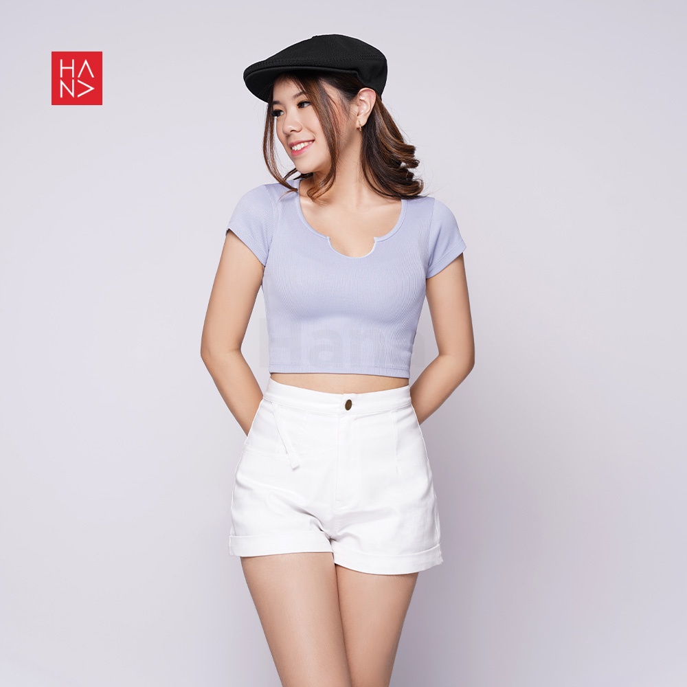 Hana Fashion - Kharen T-shirt Knit / Kaos Crop Wanita Gaya Korea - TS478