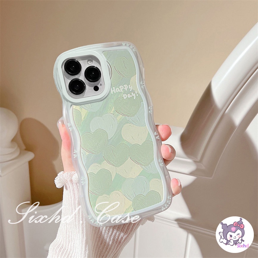 Redmi 12C 11A 10C 9T 9C Note 12 11s 11 10 9 8 Pro 10A 10 9A 9  A2 A1 Xiaomi 11Lite 12T 12Lite 11T 10T Poco M3 F3 X5 X4 X3 Pro Fashion Simple Green Love Heart Wave Edge Phone Case Soft Cover