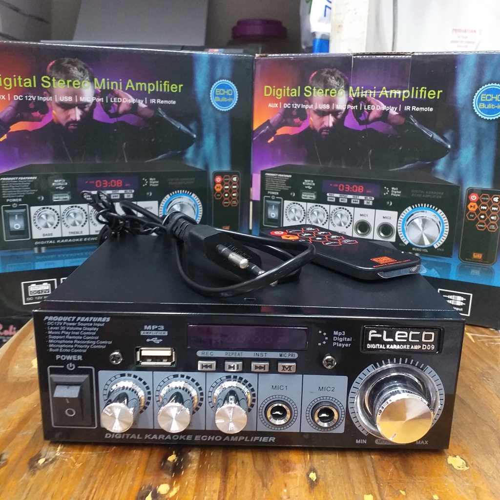 COD POWER AMPLIFIER KARAOKE DIGITAL FLECO D-09//POWER AMPLI DIGITAL STEREO MINI 12V/USB/MP3 PLAYERFLECO D-09