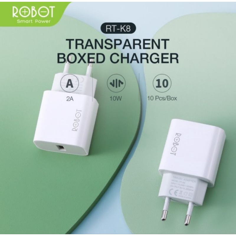 Robot RT-K8 2A 10W Small &amp; Portable Power Charger (Per 1Pcs) - Putih