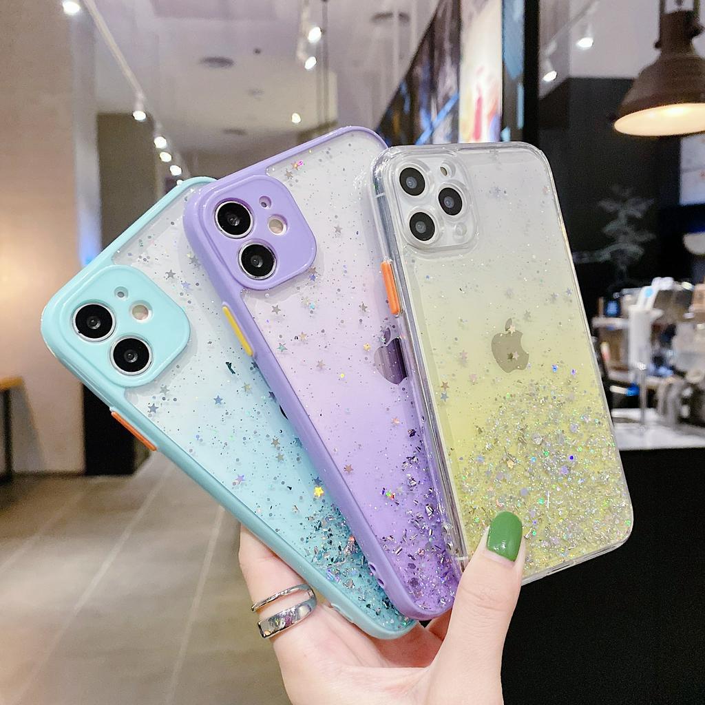 Case Transparan Foil Emas Aksen Untuk iPhone 7 8 Plus Se 2020 X Xs Max Xr 11 Pro Max