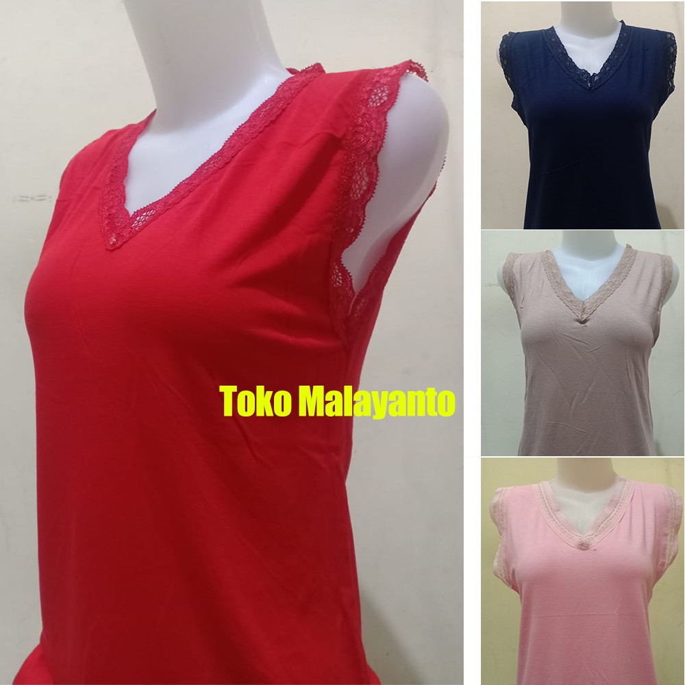 Tank Top Renda Kerah V Polos Warna Ukuran All size Ready Stok!!-4