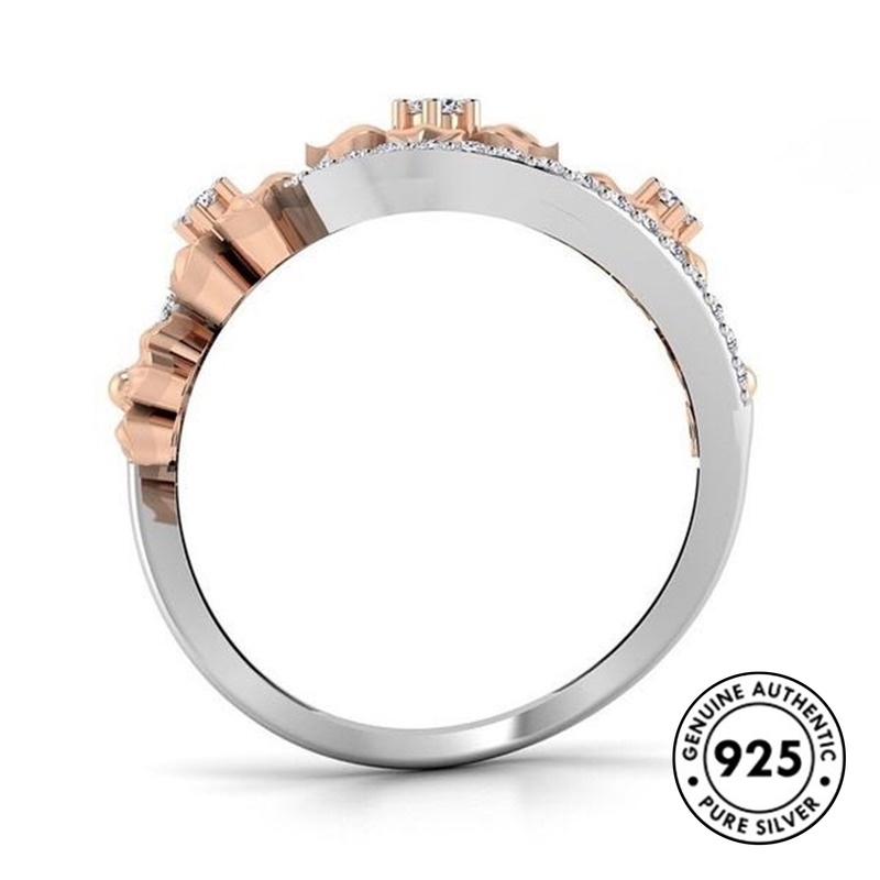 Cincin Lapis Silver S925 18k Rose Gold Desain Bunga Untuk Wanita