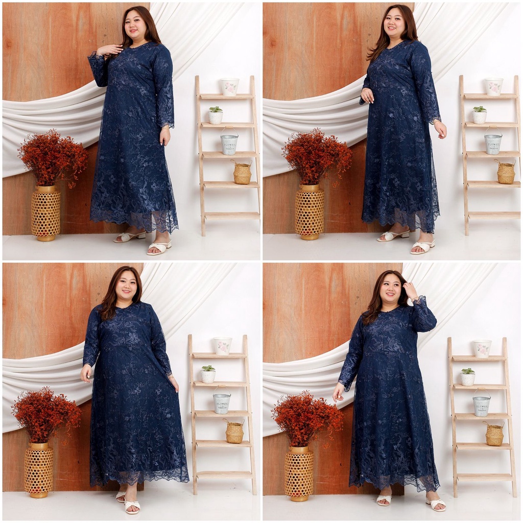 (FULL BRUKAT) GAMIS SARAH TILE JUMBO BIGSIZE XXL - XXXL MAXI DRESS LEBARAN DRES IDUL FITRI KONDANGAN PESTA MURAH BROKAT TILLE TULLE