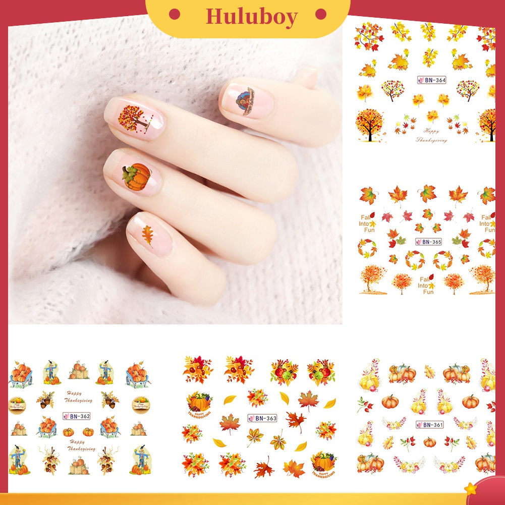 Huluboy Huluboy♡ 12 Lembar Stiker Kuku Motif Labu Maple Untuk Dekorasi Nail Art DIY