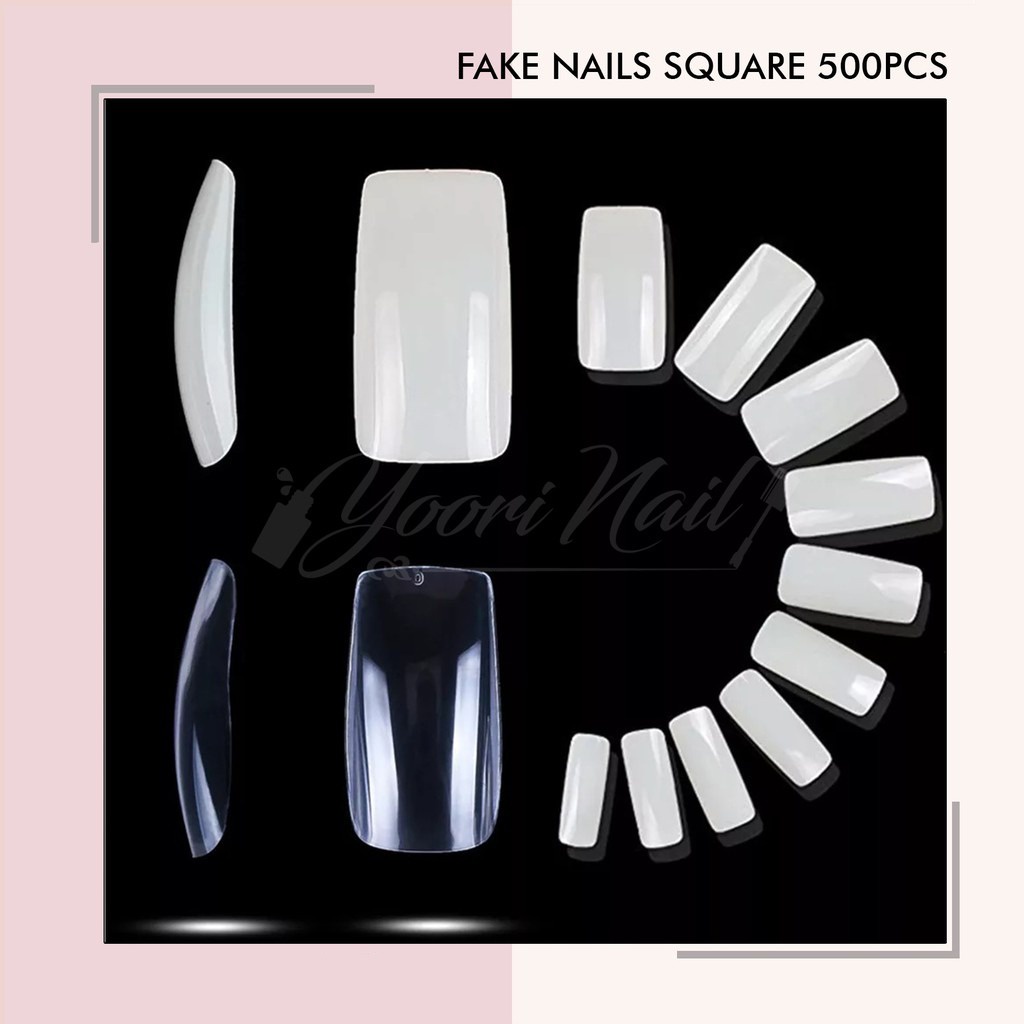 Fake nails square clear / natural 500pcs kuku palsu full cover polos bening / cream