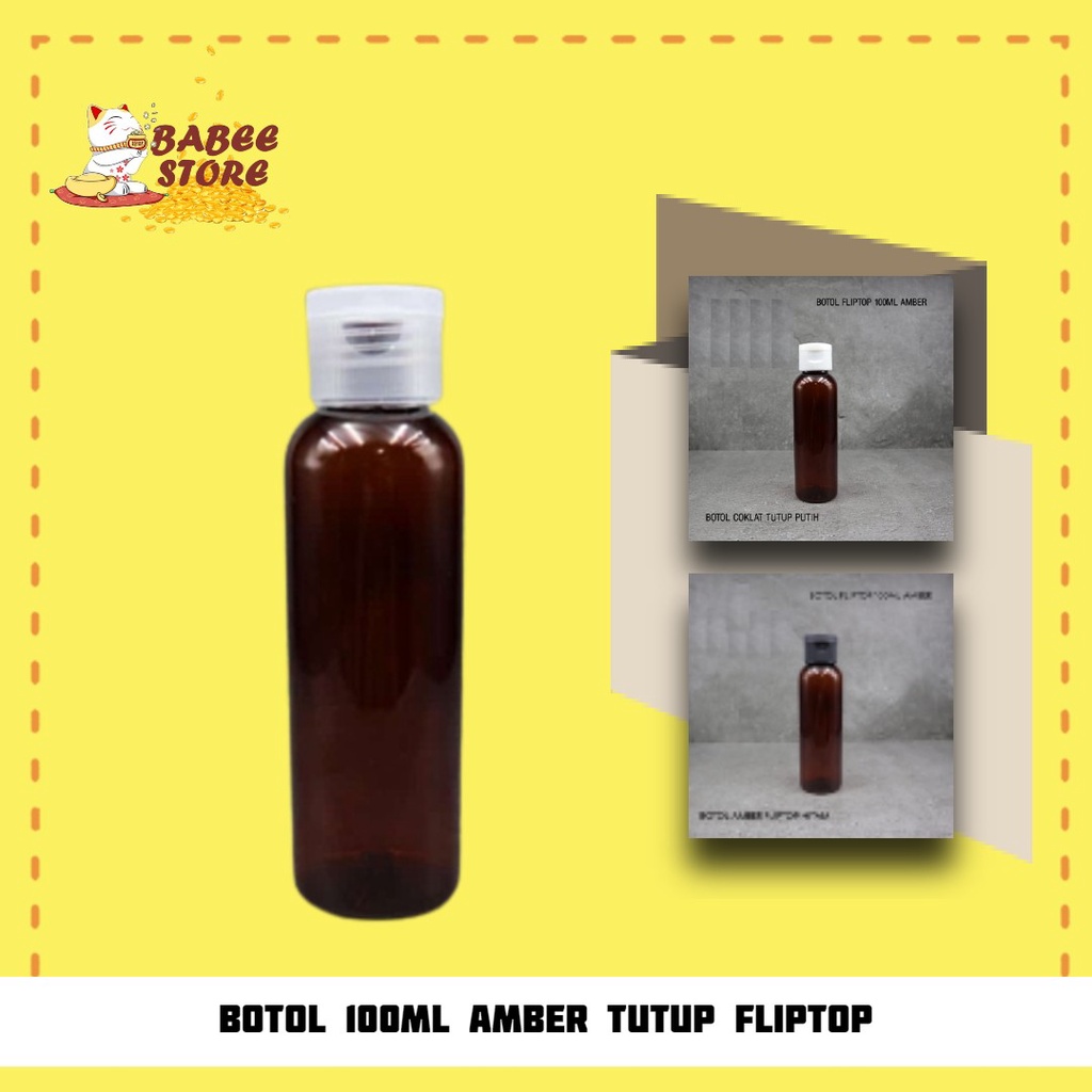 BABEE - BOTOL AMBER 100ML FLIPTOP / BOTOL PLASTIK 100 ML COKLAT AMBER TUTUP FLIPTOP