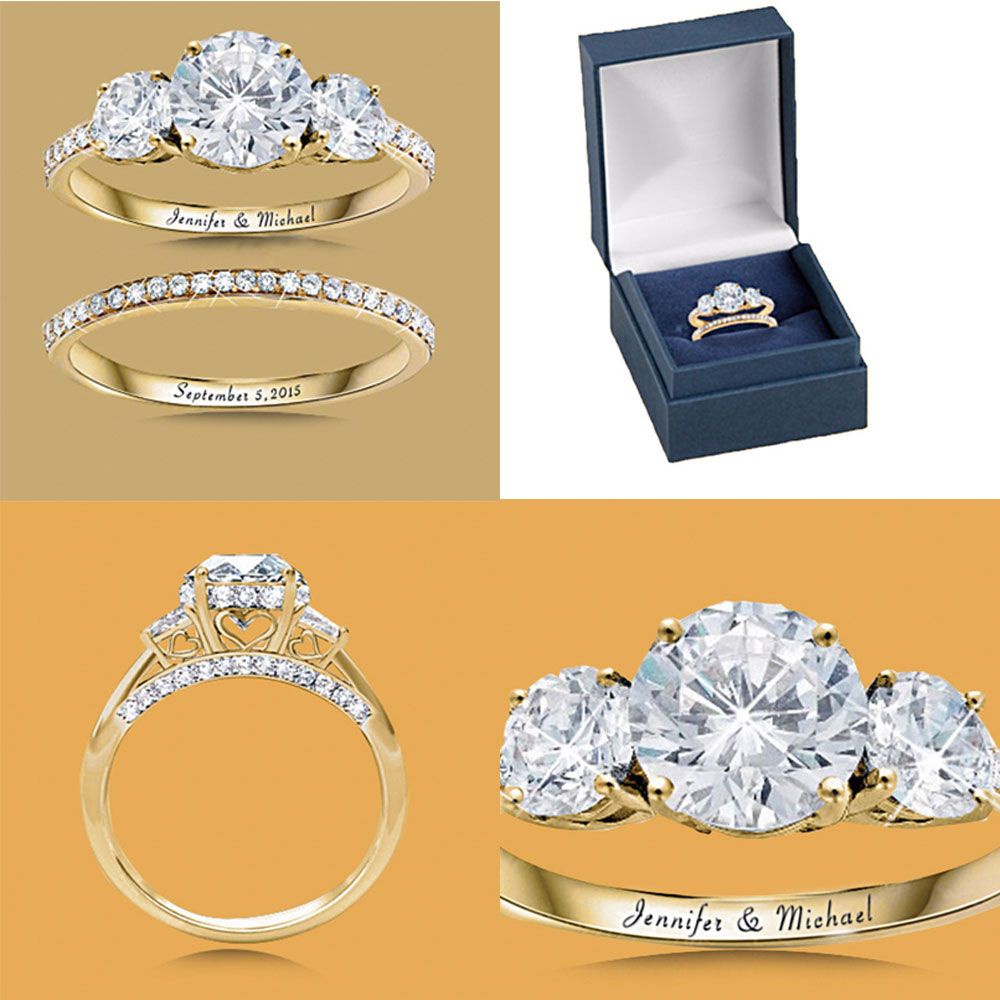 2pcs Cincin Emas Hias Kristal Berlian Untuk Pernikahan