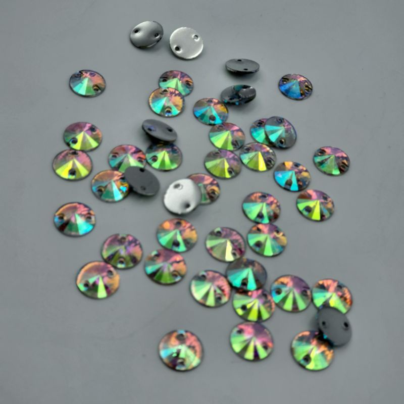 DIAMON RESIN KRISTAL MOTIF BULAT LANCIP UKURAN 10 MM WARNA PUTIH PELANGI KUALITAS AA BAGUS KILAU PER LUSIN