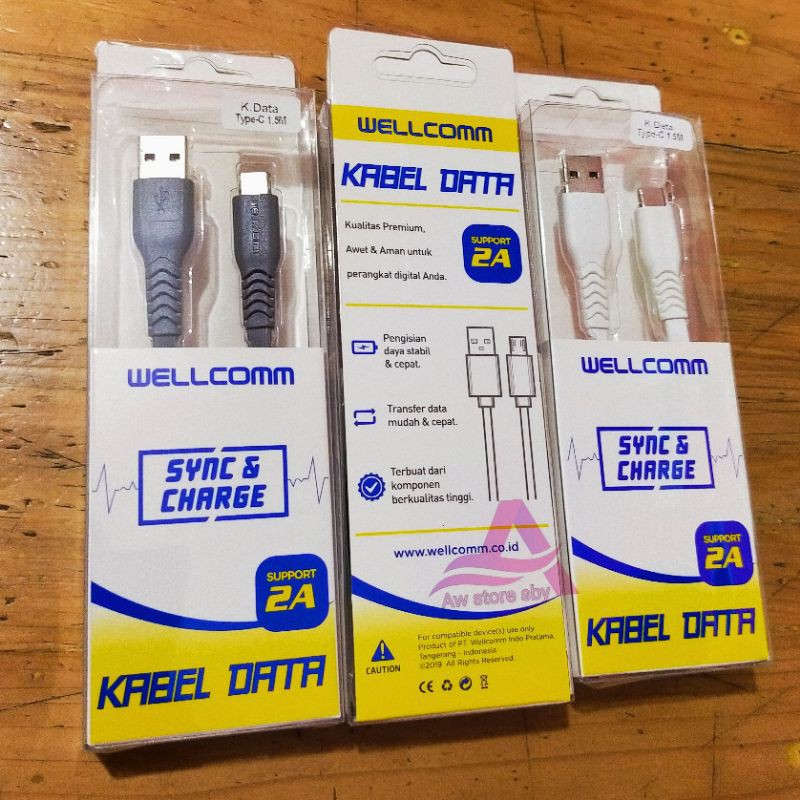 Kabel data type c Panjang 1,5meter fast charging USB C WELL-COMM