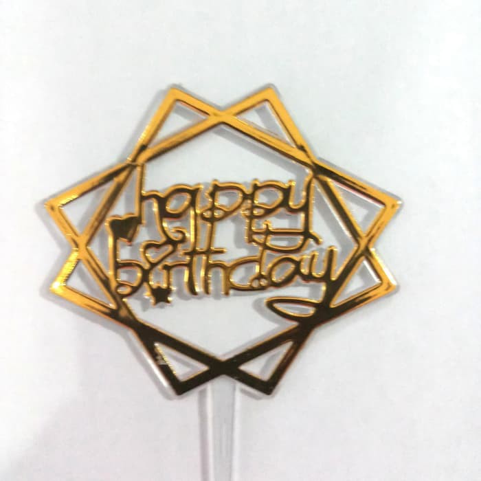 Tusukan Kue Ultah Motif Kotak Persegi Happy Birthday Topper Cake Cute Gold Mini Harga Satuan