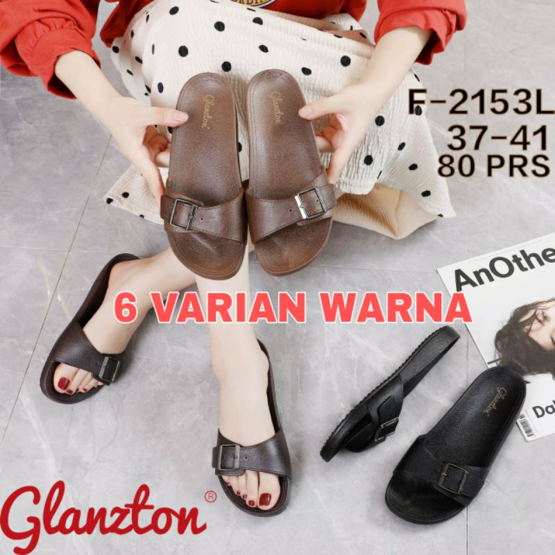 Sandal Wanita Glanzton F2153 Sendal Gesper Slop Selop Karet Jelly Glanston Glaston Import Impor Slip On Birken Perempuan Lentur Elastis Empuk Cewek Murah