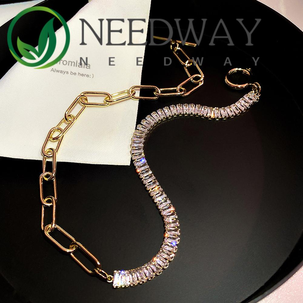 Needway  For Women Clavicle Chain Retro Chocker Zircon Stitching Necklaces Hiphop Punk Jewelry Portrait Exaggerated OT Clasp Thick Chain/Multicolor