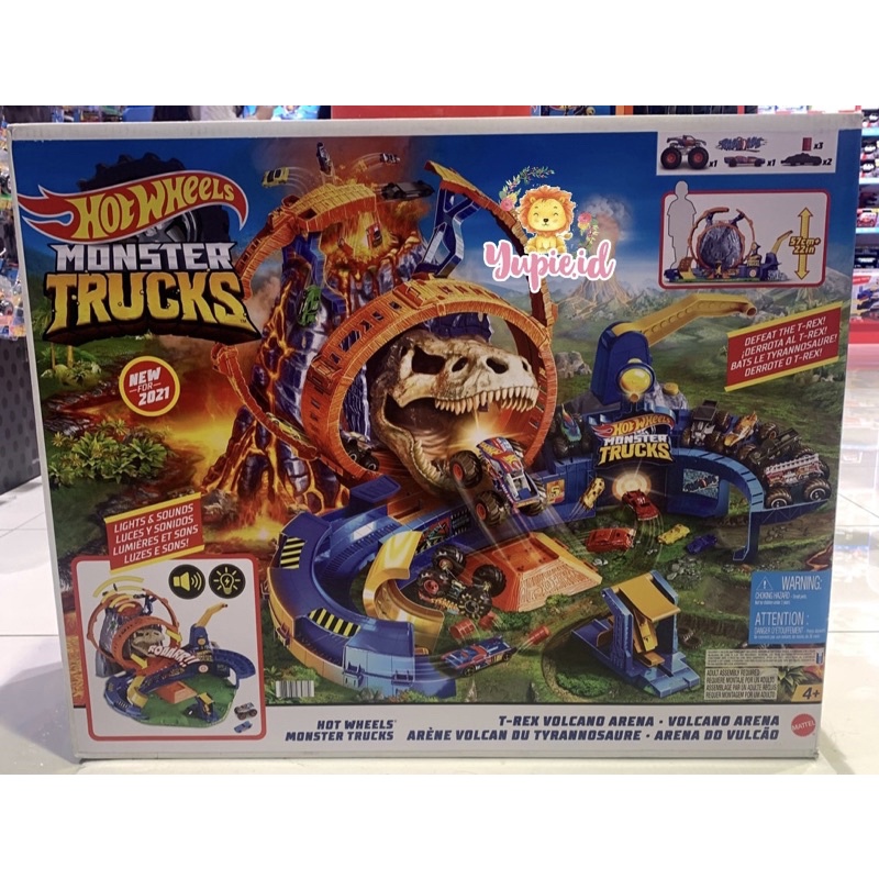 hotwheels monster truck trex volcano arena playset