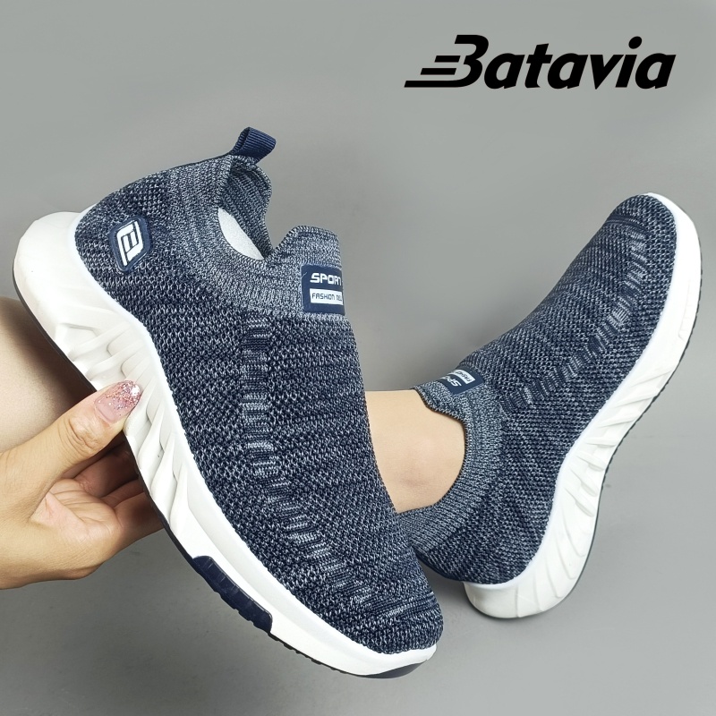 Batavia 2023 Impor Slip-On Sepatu Wanita Terbang Tenunan Bernapas Sepatu Fashion Kasual Ibu Sepatu Sepatu Kerja Sepatu Hitam A106/Q6/A30-A30 BLUE