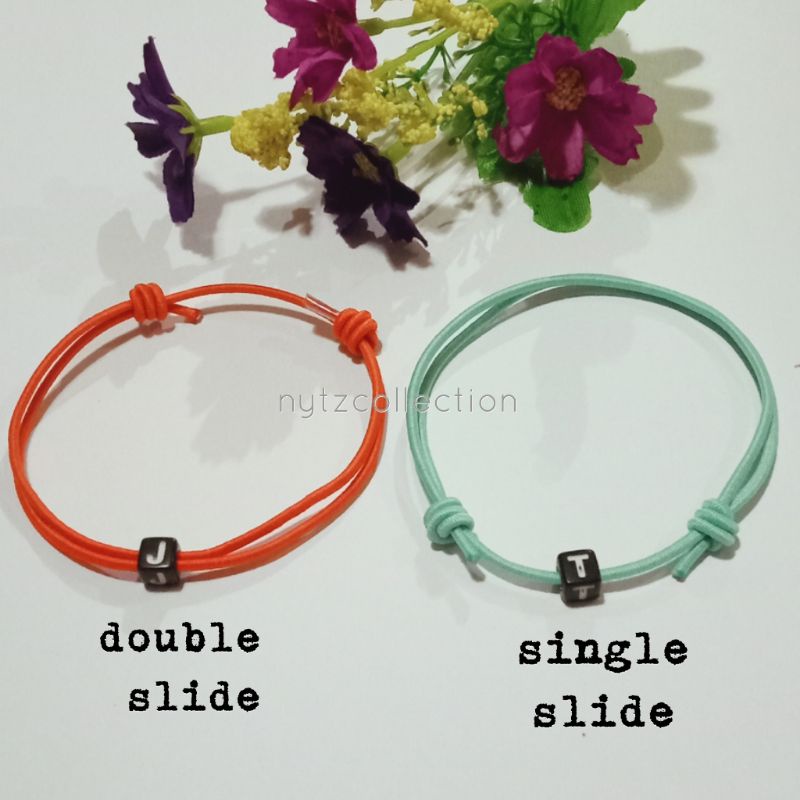 GELANG HURUF INISIAL TALI WARNA ELASTIS