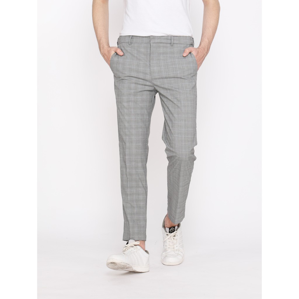 MEVANO Ankle Tartan Pants Kotak Grey/Ankle Pants Pria