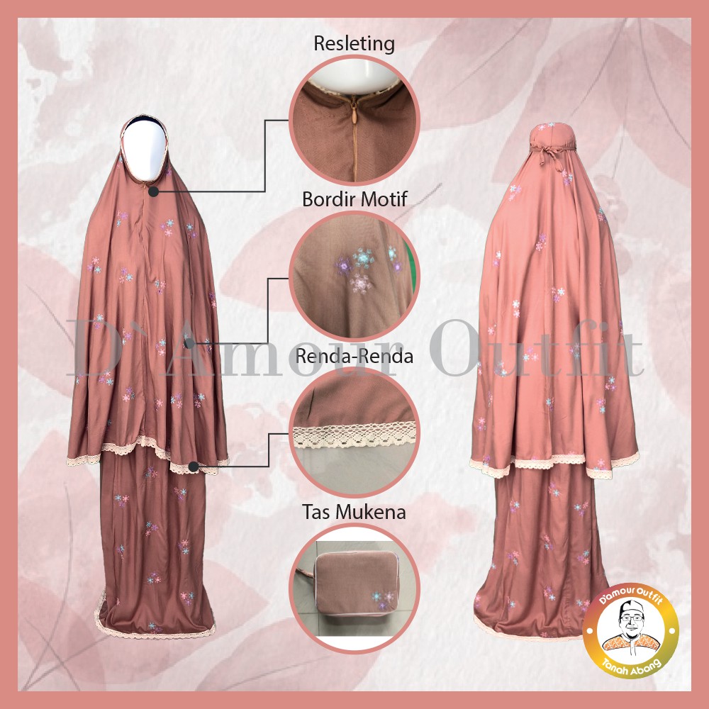 Mukena Travel, Mukena Travelling, Mukena Travelling Dewasa Rayon Premium Jumbo Leika 2 in 1 Bordir