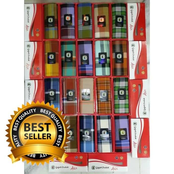 SARUNG GAJAH DUDUK ASIA DUPLEX / DUS MERAH PUTIH / SARUNG MURAH ASLI - KOTAK KOTAK