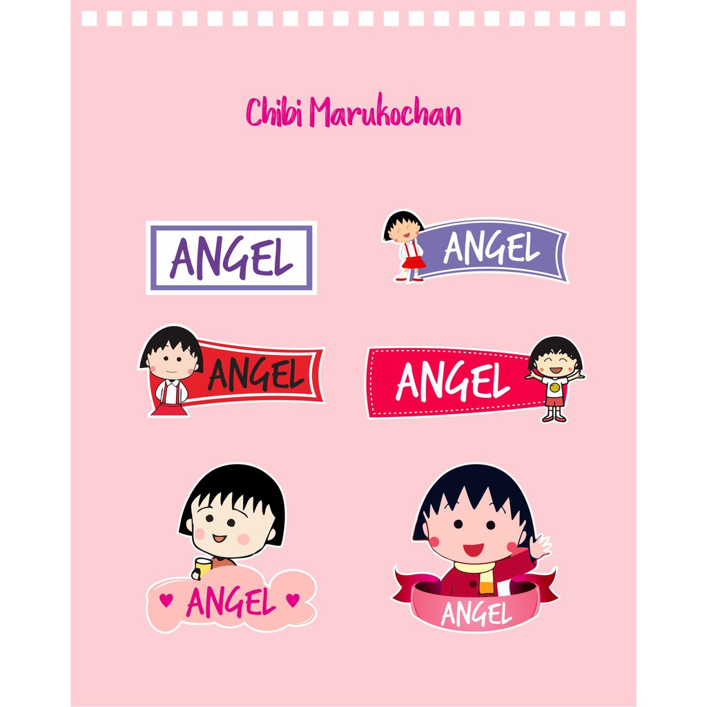 

192pcs Stiker Label Nama Kekinian Tahan Air&Anti Luntur untuk Anak Perempuan Tema Chibi Maruko Chan
